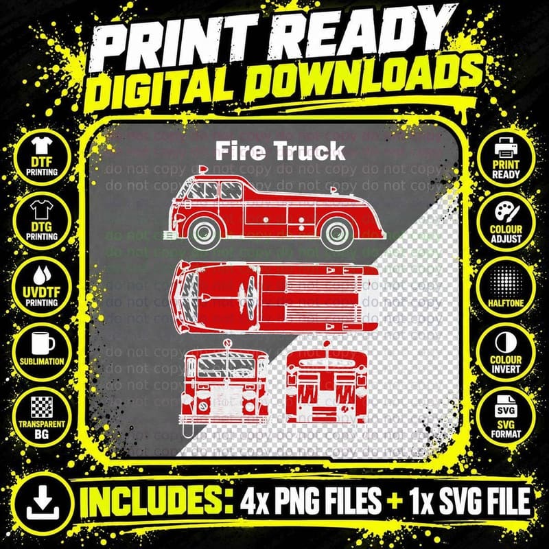 Fire Truck Shirt Firefighter Gift, Fireman Png SVG Digital Bundle