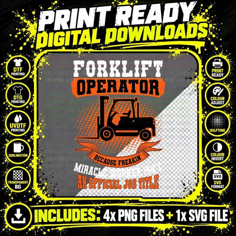 Forklift Operator Material Handler Lift Truck Job Title Png SVG Digital Bundle