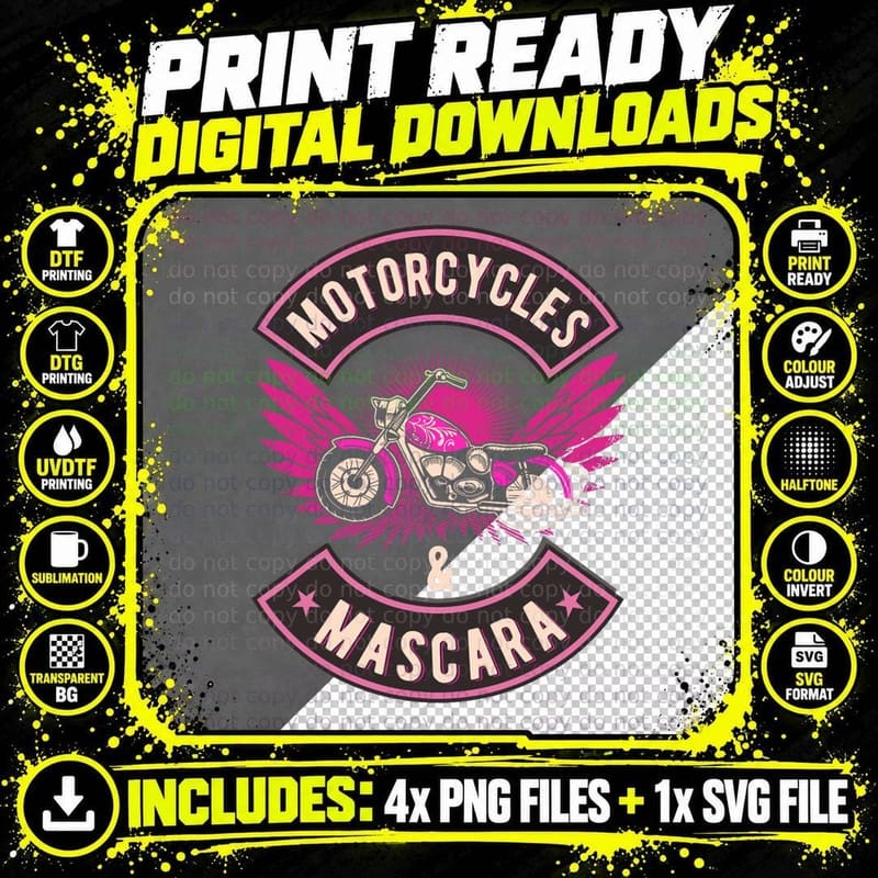 Funny Motorcycles and Mascara Makeup Biking Biker Girl Png SVG Digital Bundle