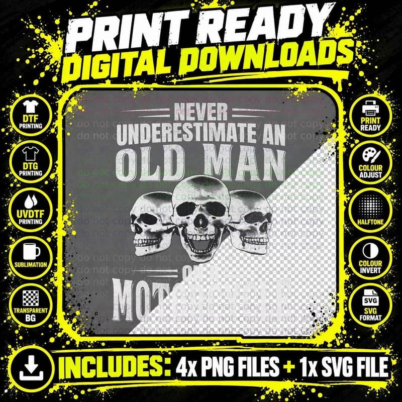 Funny Never Underestimate an Old Man on a Motorcycle Png SVG Digital Bundle