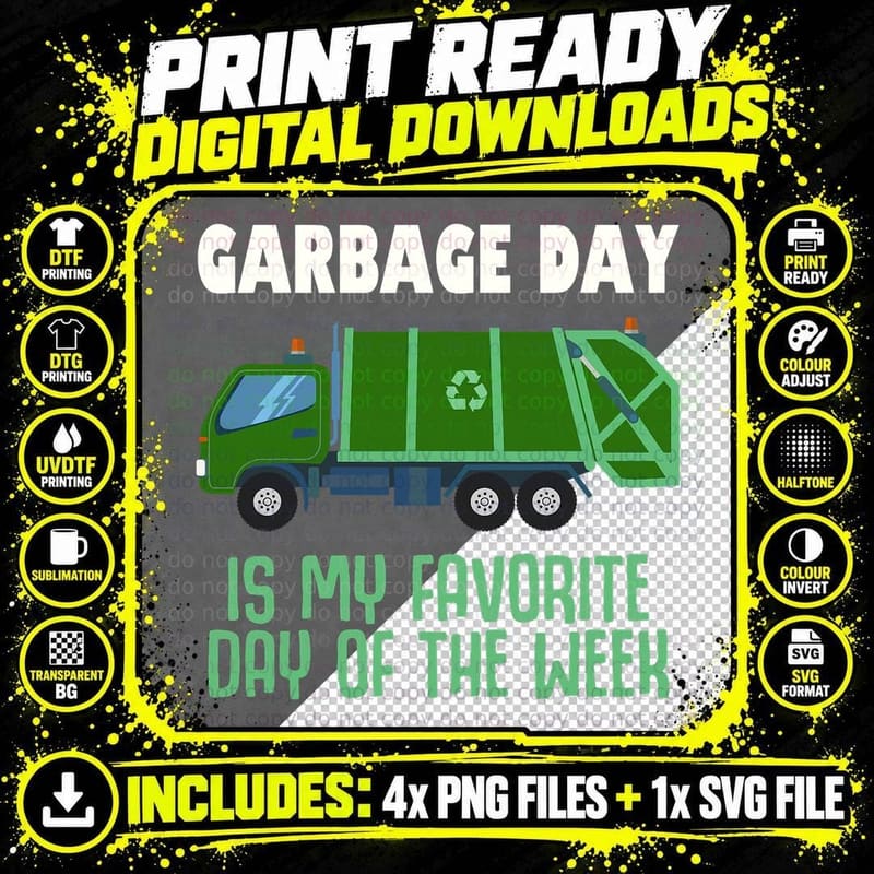 Garbage Day Truck T-Shirt Kids Boys Girls Adult Trash Png SVG Digital Bundle