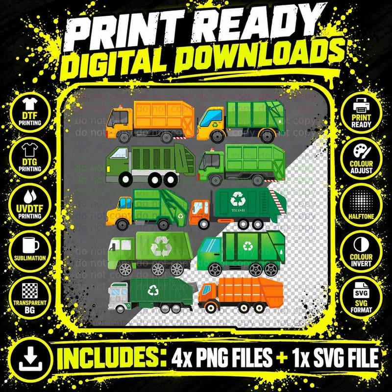 Garbage Truck Recycling Day Trash Waste Separation Png SVG Digital Bundle