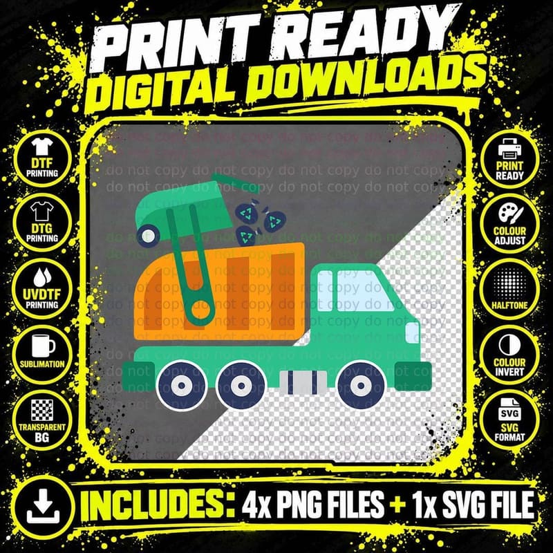 Garbage Truck Waste Recycle Trash Collector Earth Day Png SVG Digital Bundle