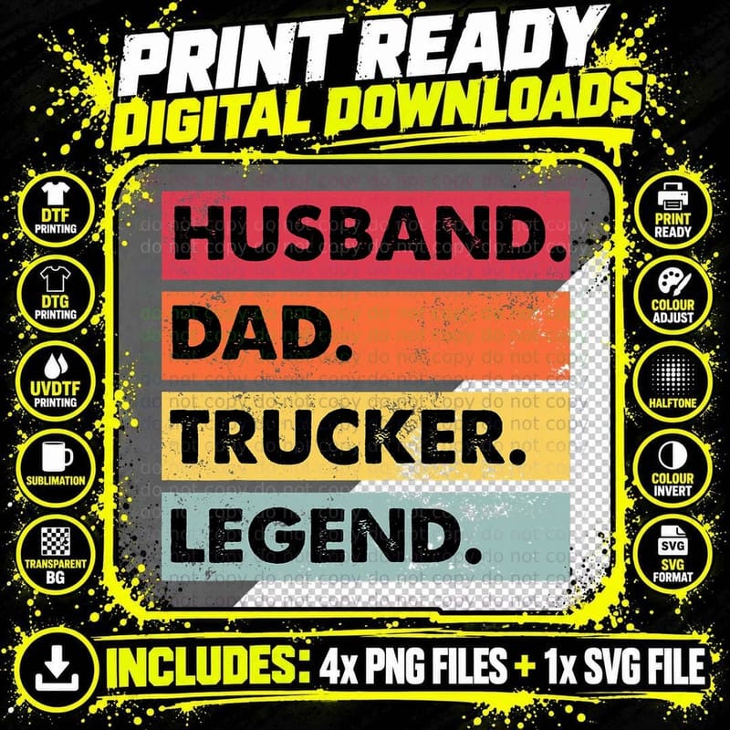 Husband Dad Trucker Legend Funny Truck Driver Trucking Png SVG Digital Bundle