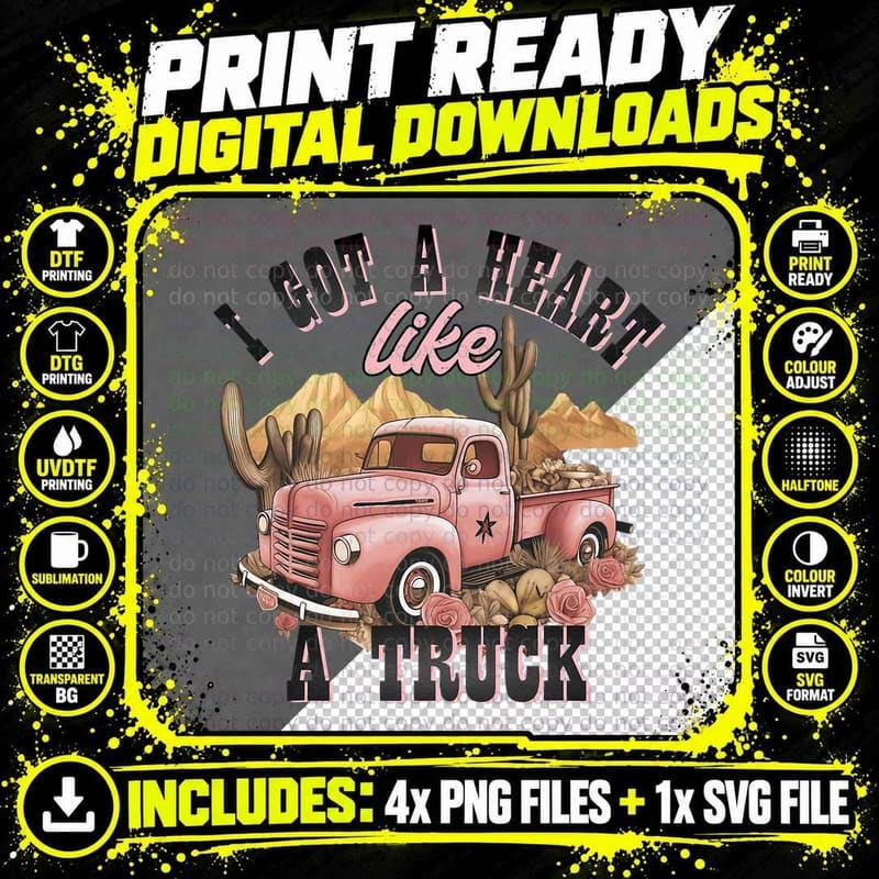 I Got a Heart Like a Truck Old Car American Pickup Truck Png SVG Digital Bundle