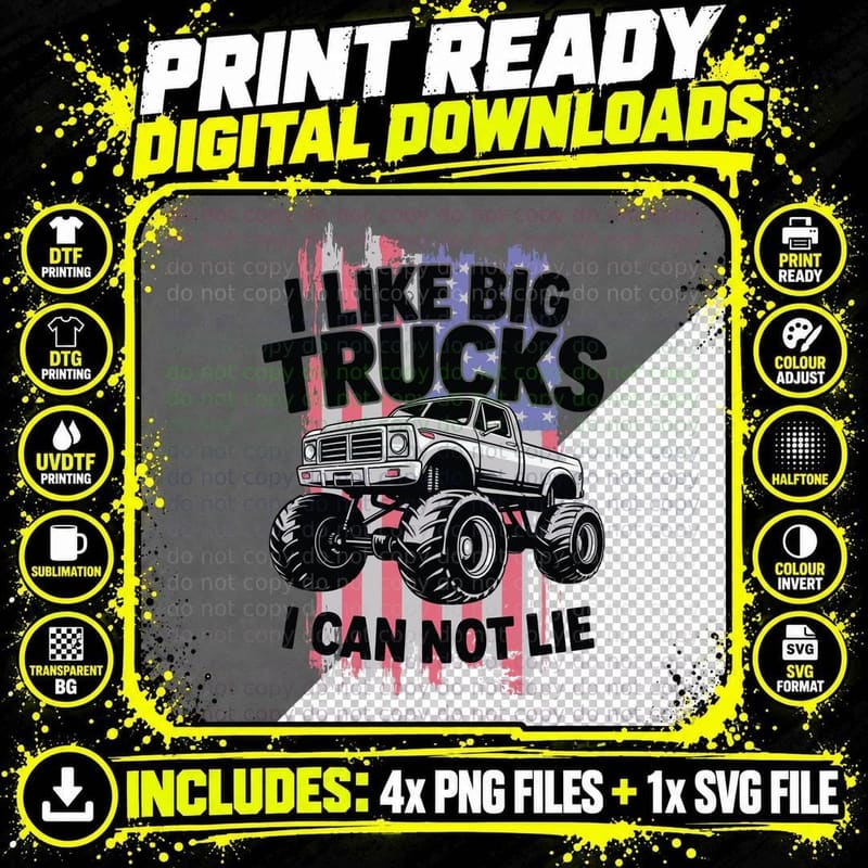 I Like Big Trucks I Can Not Lie Trucker T-Shirt Png SVG Digital Bundle