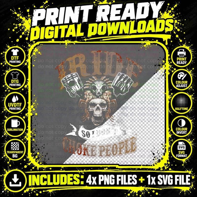 I Ride So I Don't Choke People Biker Wings Skull Png SVG Digital Bundle