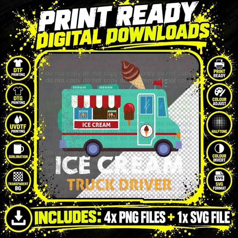 Ice Cream Truck Driver Nostalgic Classic Summer Sorbet Png SVG Digital Bundle