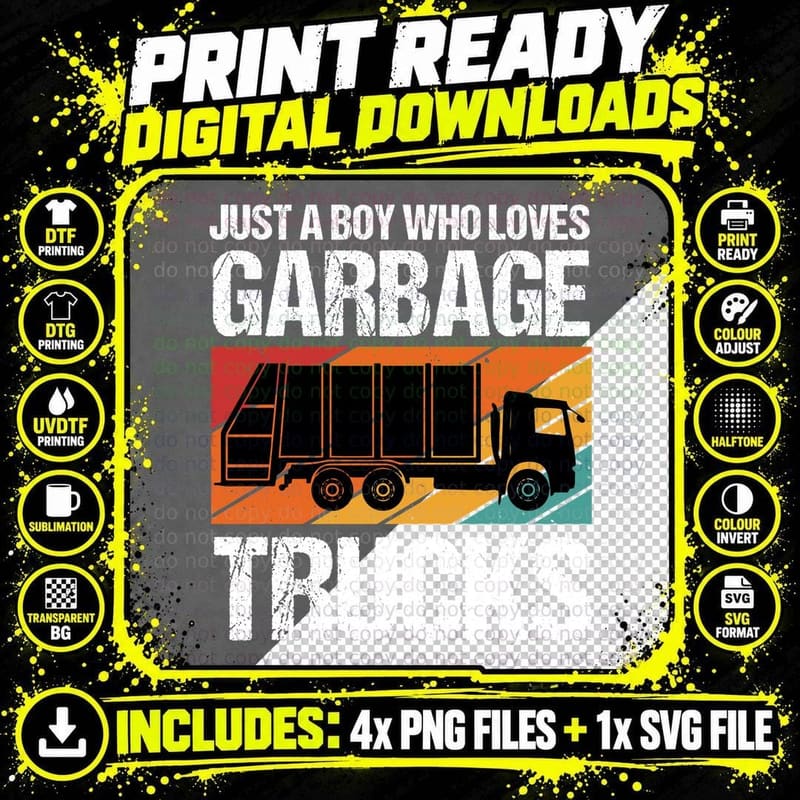 Just a Boy Who Loves Garbage Trucks Trucker T-Shirt Png SVG Digital Bundle