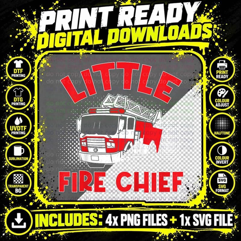 Kids Fire Truck Kids Firefighter Little Fire Chief Png SVG Digital Bundle