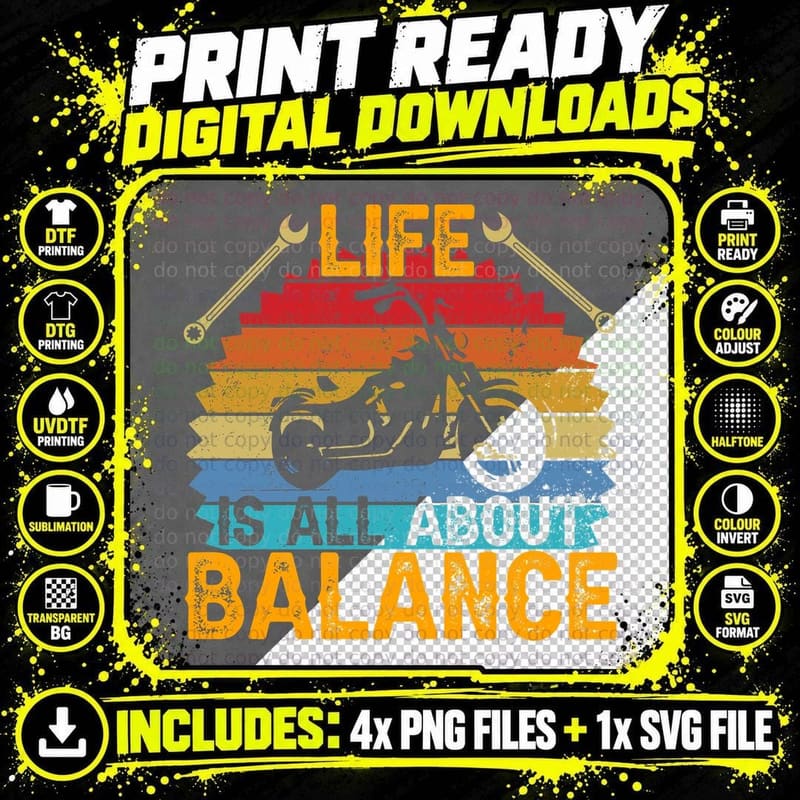 Life Is All About Balance Motorcycle T-Shirt Png SVG Digital Bundle