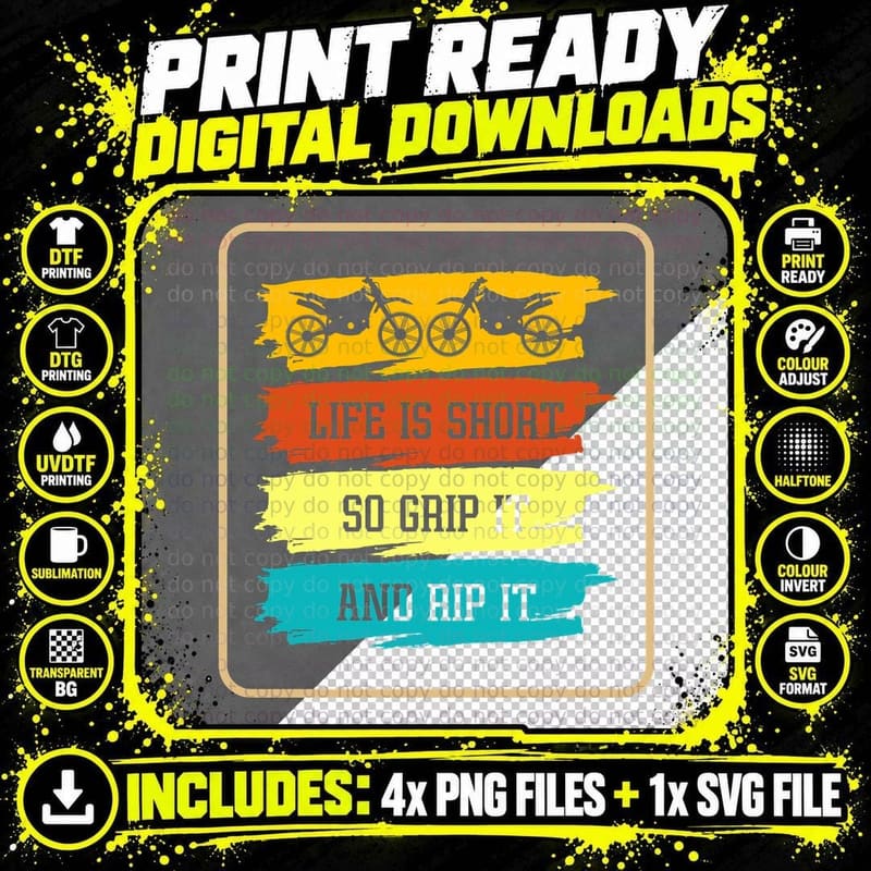 Life Is Short So Grip It and Rip It Motorcycle T-Shirt Png SVG Digital Bundle