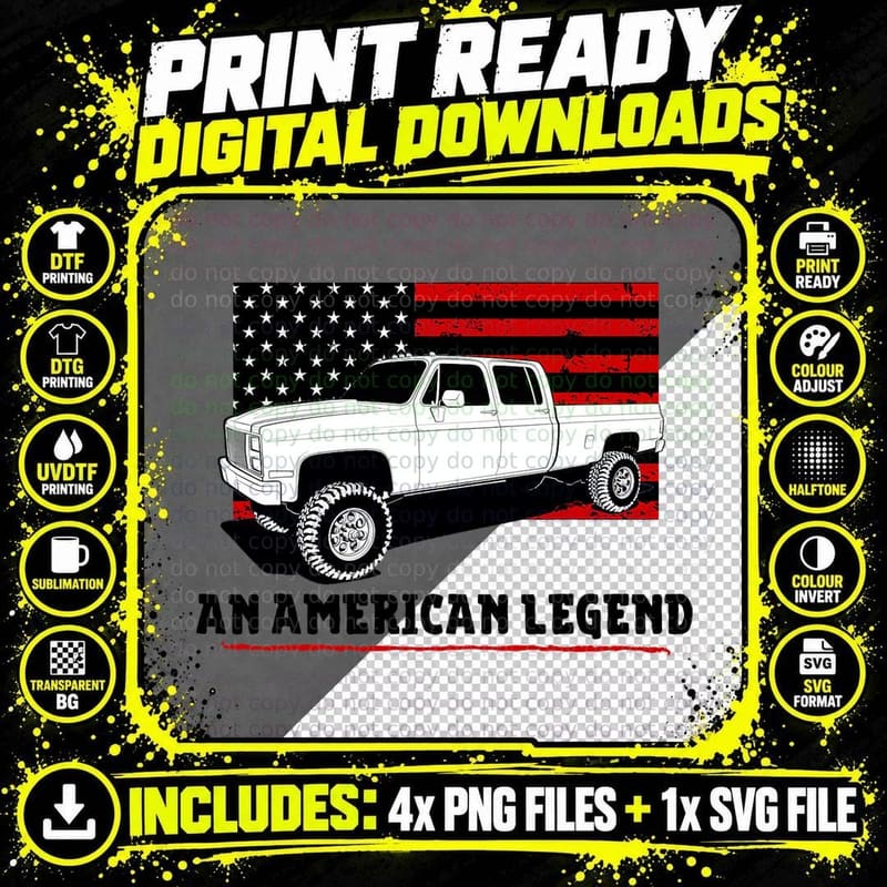 Lifted Square Body Truck American Muscle Shirt 4x4 Png SVG Digital Bundle