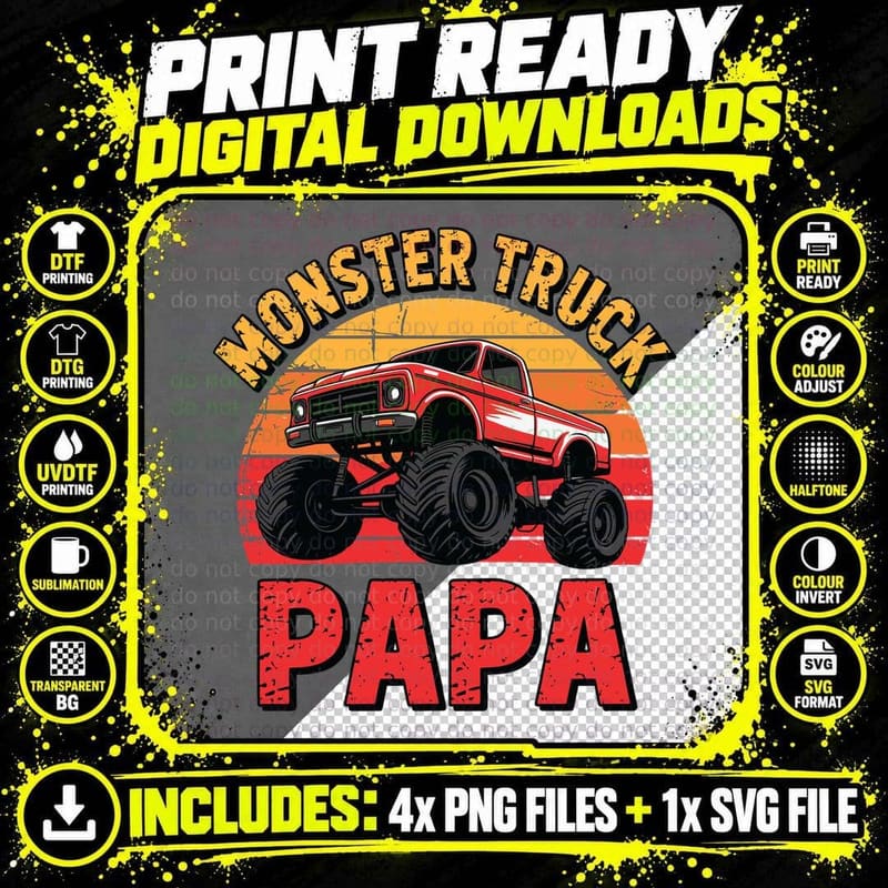 Monster Truck Papa Trucker T-Shirt Png SVG Digital Bundle