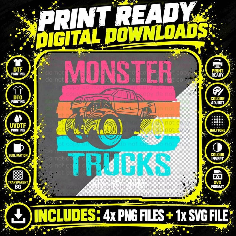 Monster Trucks Are My Jam Engines Truck Car Lovers Png SVG Digital Bundle