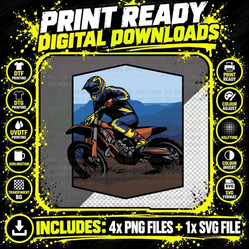 Motocross Rider Motorcycle Landscape Terrain T-Shirt Png SVG Digital Bundle