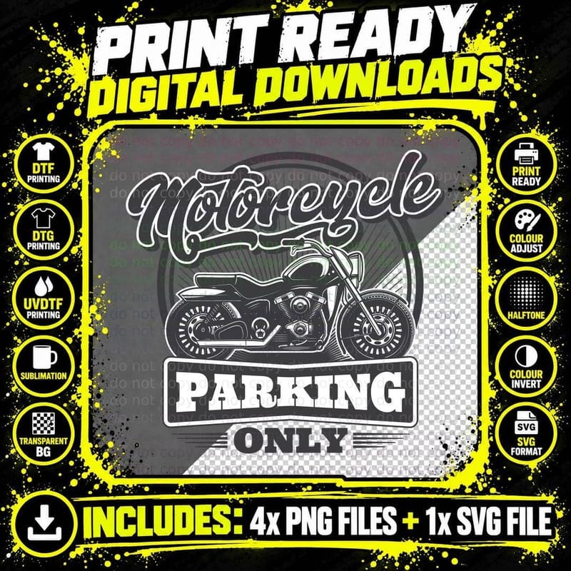 Motorcycle Parking Only Sign Vintage Retro T-Shirt Png SVG Digital Bundle