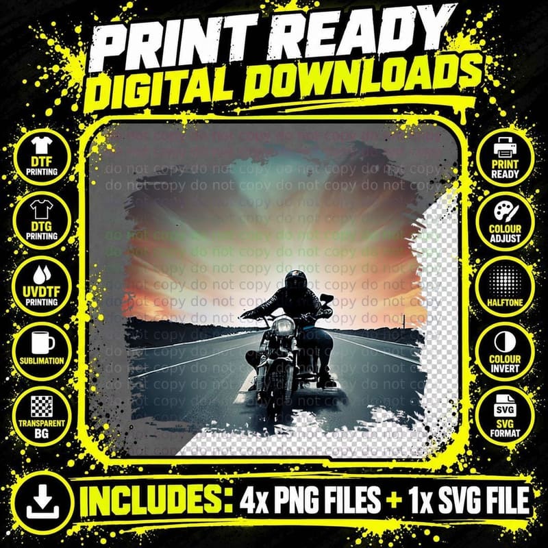 Motorcycle Rider at Sunset Motorcycle T-Shirt Png SVG Digital Bundle