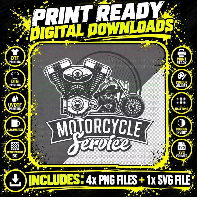 Motorcycle Service Engine Vintage Retro T-Shirt Png SVG Digital Bundle