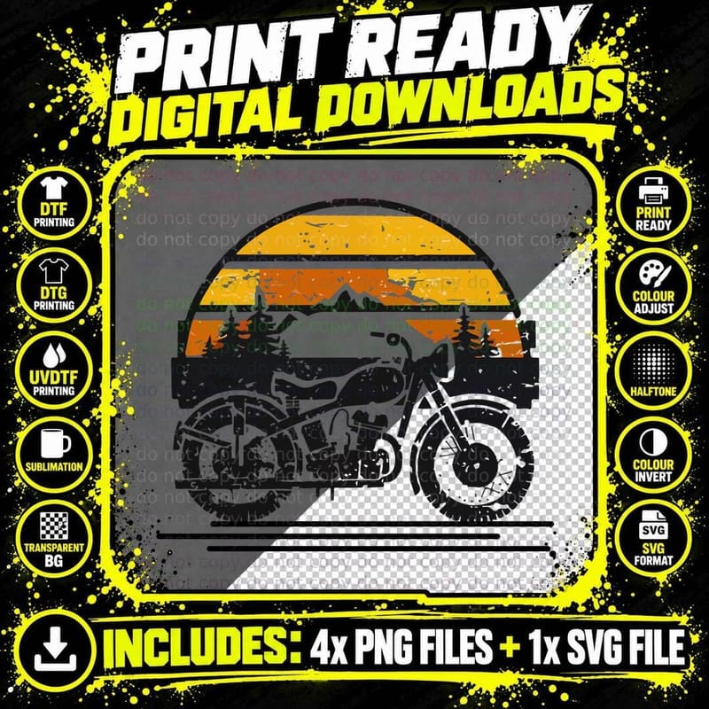 Motorcycle Silhouette Against Sunset Motorcycle T-Shirt Png SVG Digital Bundle