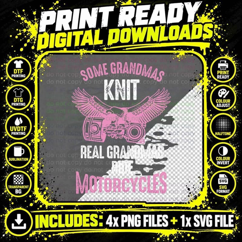 Motorcyclist Grandmother Motorist Motorcycle Biker Png SVG Digital Bundle
