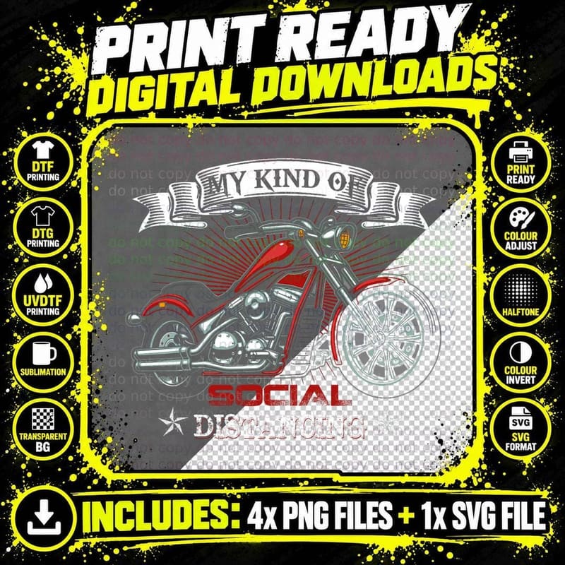 My Kind of Social Distancing Funny Motorcycle Biker Png SVG Digital Bundle
