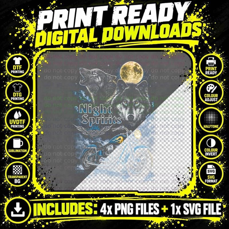 Night Wolves Biker T-Shirt, Halftone Howling Wolf Png SVG Digital Bundle