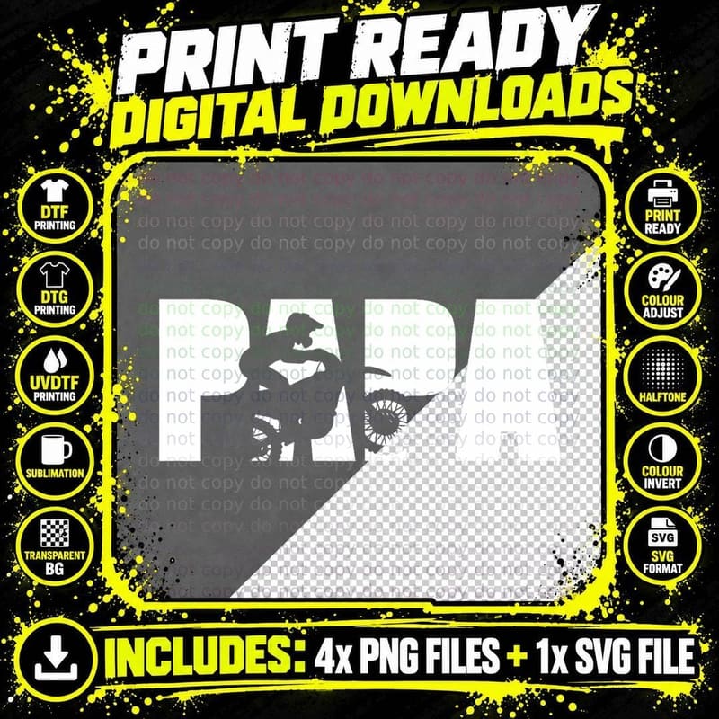 Papa Father Dad Dirt Bike Riding Motocross Biker T-Shirt Png SVG Digital Bundle