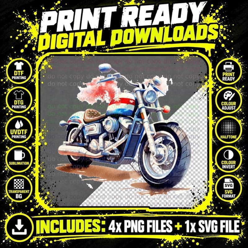 Patriotic Motorcycle with Smoke Motorcycle T-Shirt Png SVG Digital Bundle
