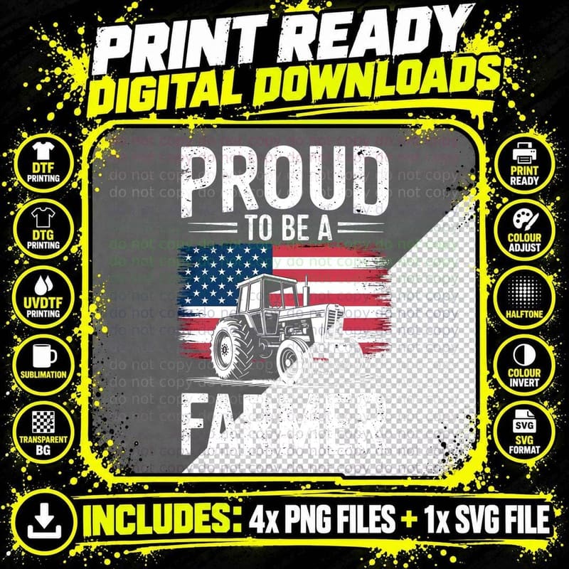 Proud to Be a Farmer T-Shirt, American Farmer Pride with Png SVG Digital Bundle