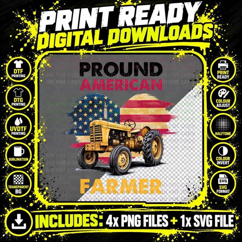 Pround American Farmer Fathers Day T-Shirt Png SVG Digital Bundle
