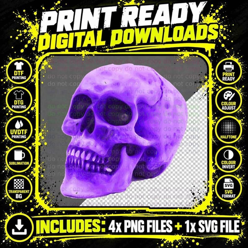 Purple Skull Biker T-Shirt Png SVG Digital Bundle