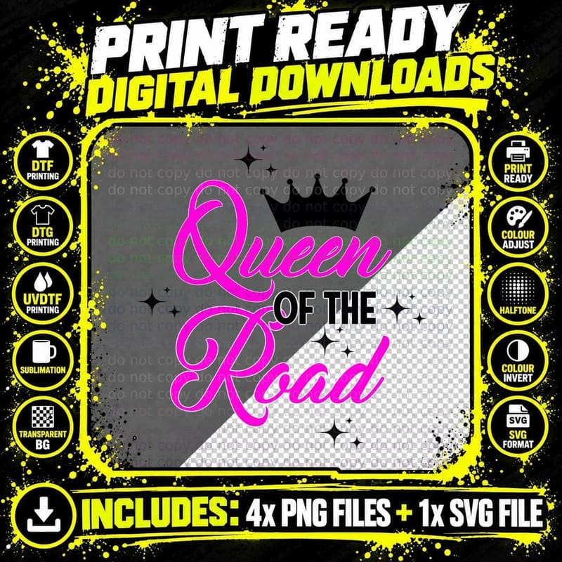 Queen of the Road Trucker T-Shirt, Crowned Road Queen Png SVG Digital Bundle