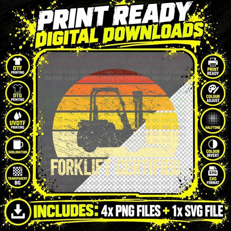 Retro Forklift Certified Forklift Operator Lift Truck Png SVG Digital Bundle