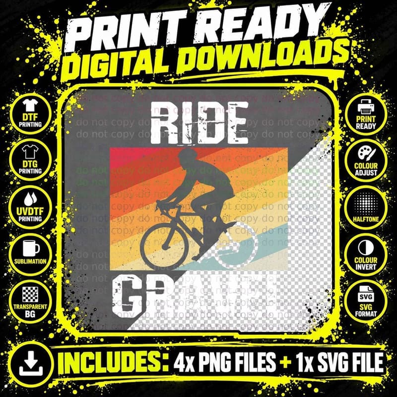 Ride - Gravel Bike Bicycle Cyclocross Gravel Biker Road Png SVG Digital Bundle