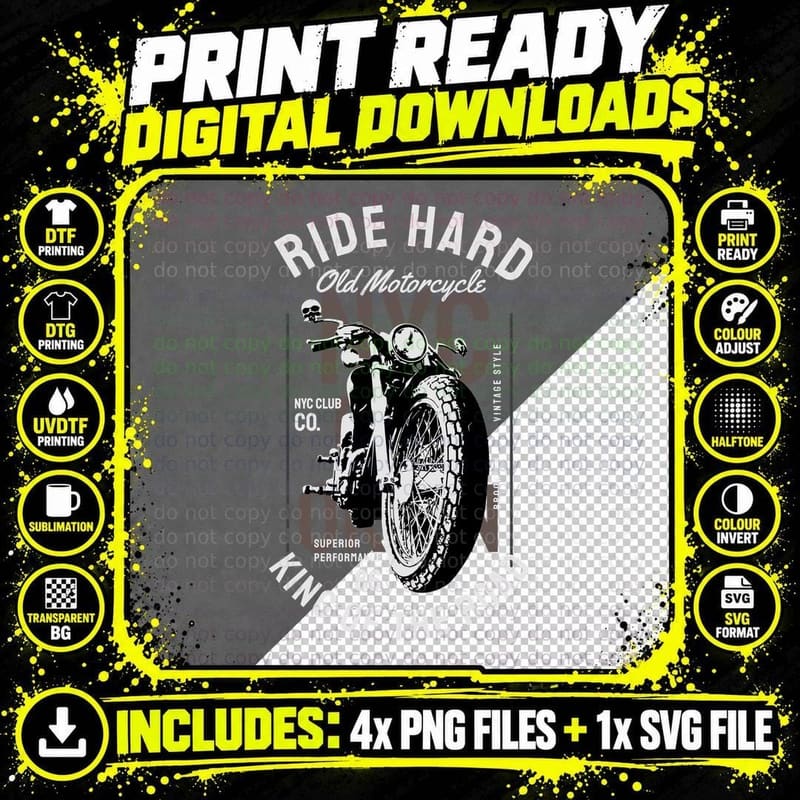 Ride Hard Old Motorcycle King of the Road 86 Superior Png SVG Digital Bundle