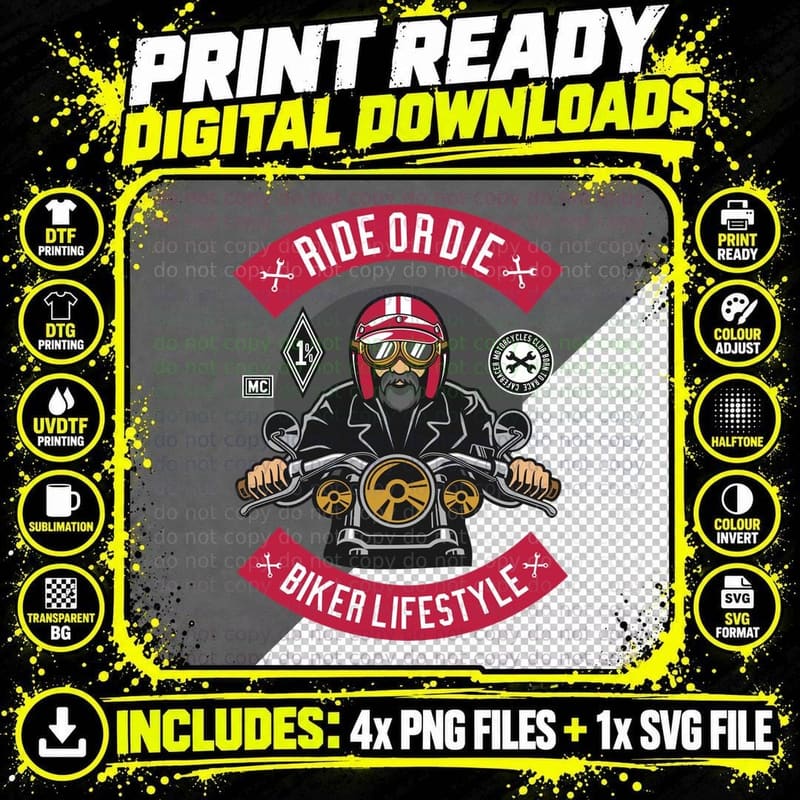 Ride or Die Biker Lifestyle Motorcycle Vintage Attitude Png SVG Digital Bundle