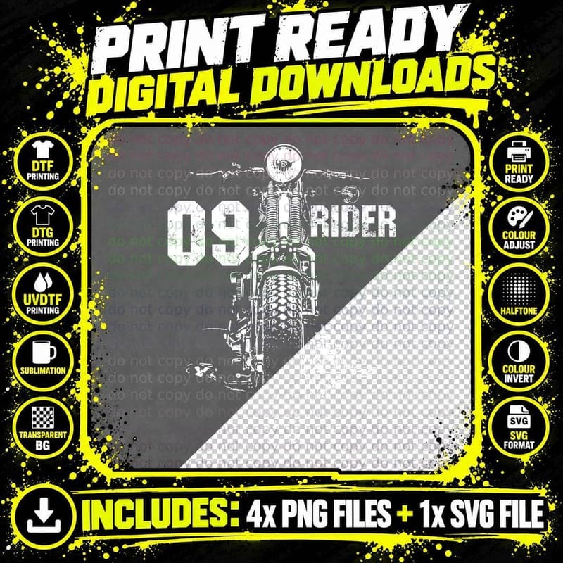 Rider Motorcycle Blueprint Vintage Biker Sketch T-Shirt Png SVG Digital Bundle