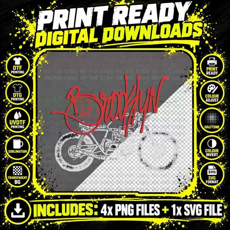 Rogulyn Motorcycle Red Graffiti Distressed Vintage Png SVG Digital Bundle