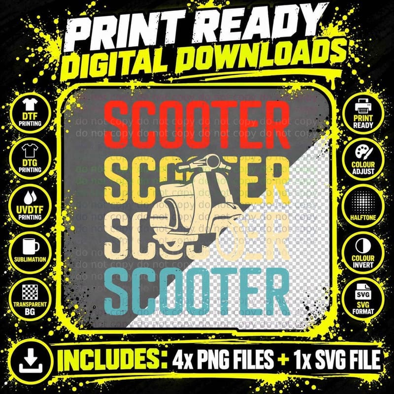 Scooter Motorcycle T-Shirt, Scooter Graphic with Png SVG Digital Bundle