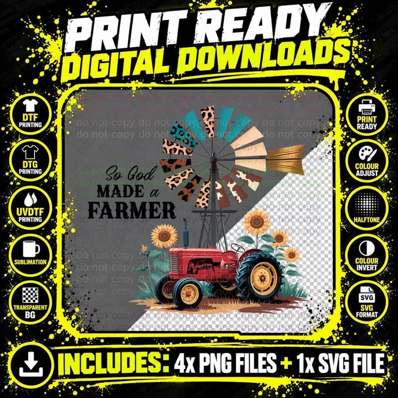 So God Made a Farmer T-Shirt, Red Tractor Under Png SVG Digital Bundle