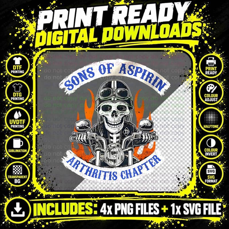 Sons of Aspirin Arthritis Chapter for Men Women Funny Png SVG Digital Bundle