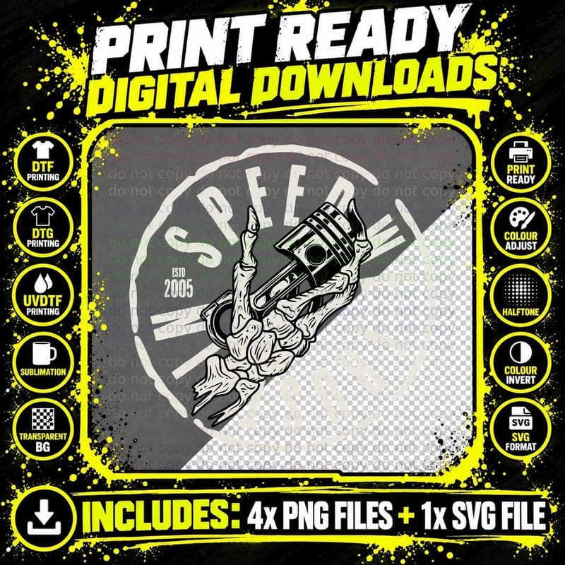 Speed Soul It Est. 2005 White Black Motorcycle Engine Png SVG Digital Bundle
