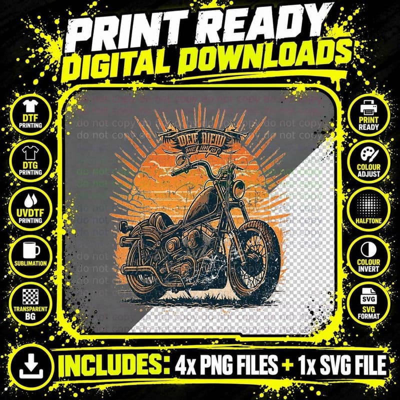 Stunning Retro Vintage Classic Motorcycle Chopper Sunset Png SVG Digital Bundle