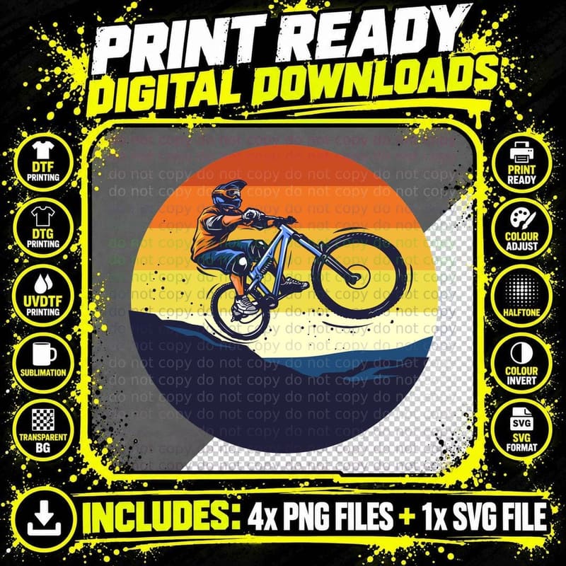Sunset Bike Motorcycle Orange Yellow Silhouette T-Shirt Png SVG Digital Bundle
