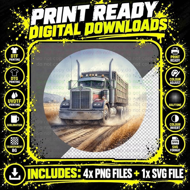 Tan Semi Truck Field Dusty Grassland T-Shirt Png SVG Digital Bundle