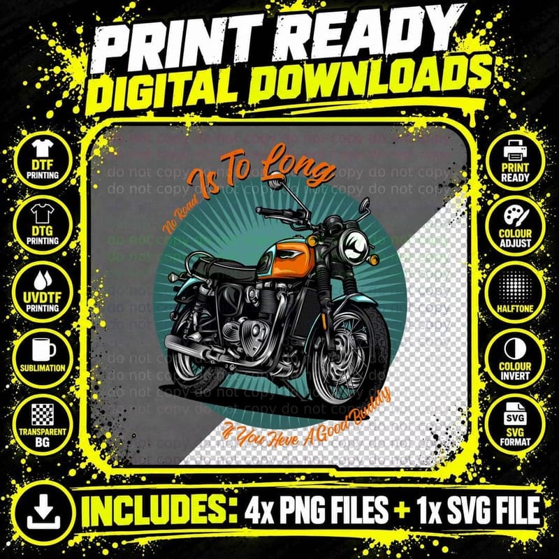 To Long Ride to the True Rider Orange Motorcycle Vintage Png SVG Digital Bundle