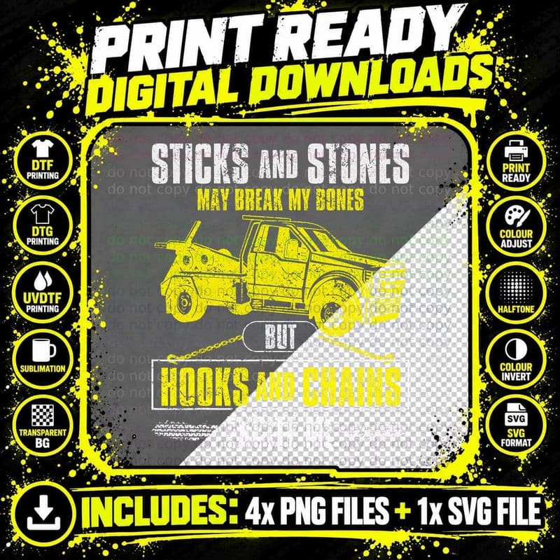 Tow Truck Driver Breakdown Lorry - Thin Yellow Line Png SVG Digital Bundle