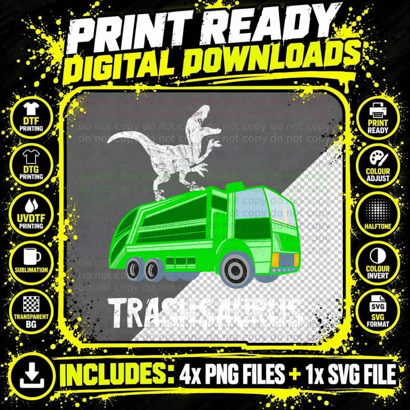 Trash Dinosaur Recycle Trash Truck Driver Garbage Truck Png SVG Digital Bundle