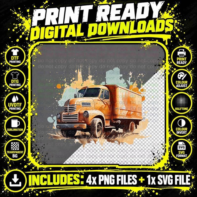 Vintage Truck Splatter Art Trucker T-Shirt Png SVG Digital Bundle